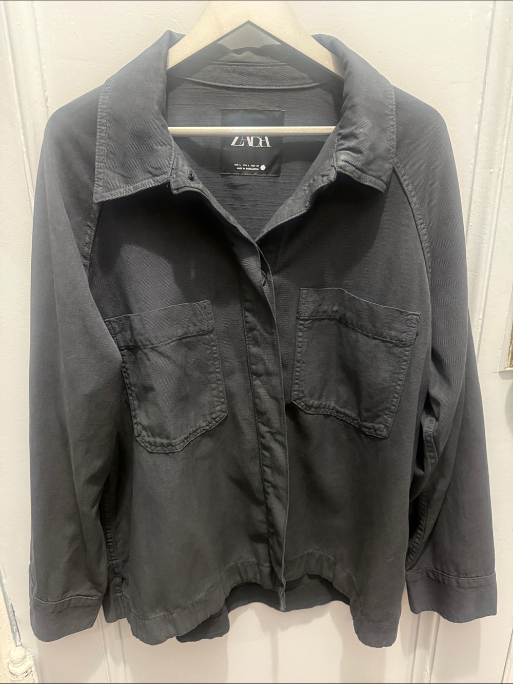 Zara Black Utility Shirt Jean Jacket with Chest Pockets